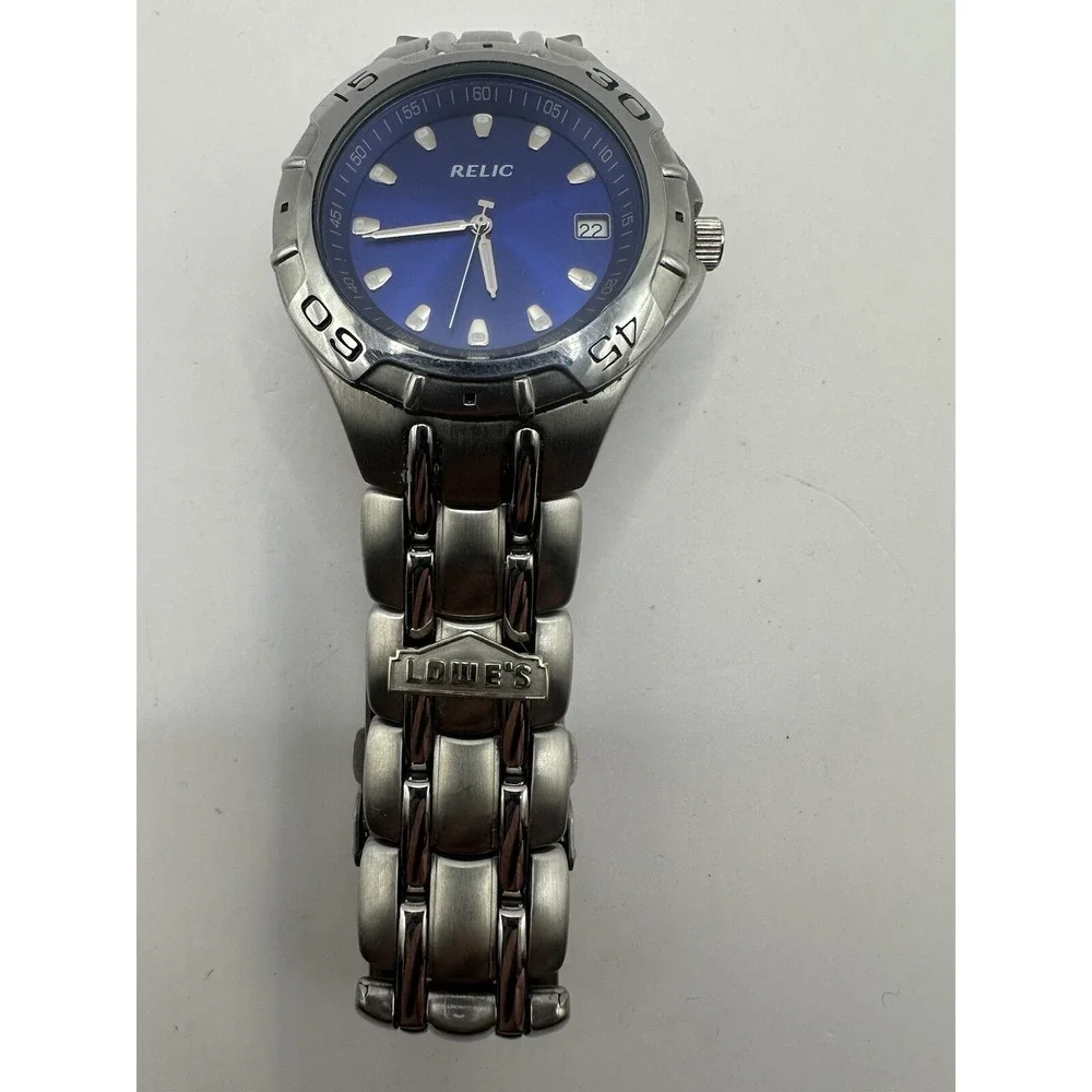 Relic Lowe's Logo‎ PR6116 Silver Tone New Battery Mens Watch 7.5